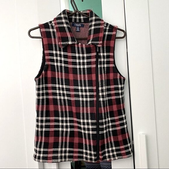 Chaps Women’s Plaid Vest Size Medium Red - Picture 2 of 6